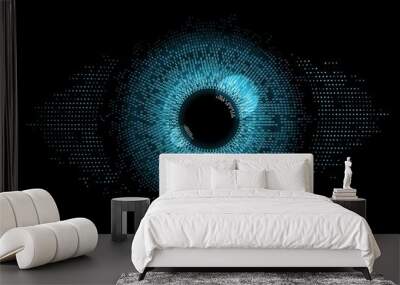 Digital eye, data network and cyber security technology, vector background. Futuristic tech of virtual cyberspace and internet secure surveillance, binary code digital eye or safety scanner Wall mural