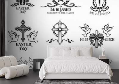 Easter holiday badge design with crucifix cross Wall mural