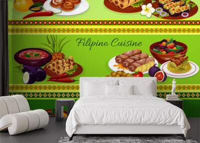 Filipino meat dishes with vegetable, fruit dessert Wall mural