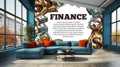 Finance business poster with money sketch frame Wall mural