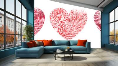 Fingerprint heart isolated vector red thumb print, couple fingers stamp. Romantic love symbol for valentines day, wedding, marry, honeymoon greeting card. identity and friend oath design elements Wall mural