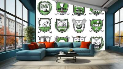 Golf club badges, championship heraldic icons Wall mural