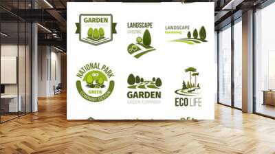 Green landscape and gardening company vector icons Wall mural