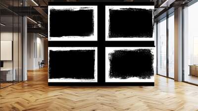 Grunge frames and borders, black and white halftone vector background. Grunge frame with rough texture edges, brush paint strokes and scratches, white dirt, splatter and chalk splash pattern Wall mural