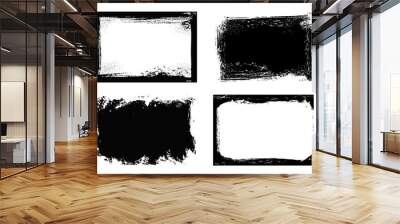 Grunge frames isolated vector black rectangular borders with rough scratched edges. Grungy vintage old texture, dirty spatter vignettes, retro design elements or photo frames on white background set Wall mural