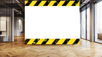 Grunge warning background with yellow and black stripes, vector danger caution or construction safety frame. Grunge hazard warning pattern sign or background with black yellow stripe borders Wall mural