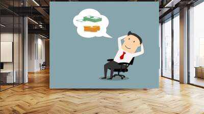 Happy businessman dreaming about money Wall mural