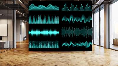 HUD equalizer sound waves, music audio interface elements, vector frequency waveform. HUD voice sound wave or radio signal digital waves of music volume and recording or play equalizer scale Wall mural