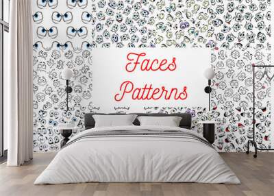 Human cartoon faces patterns Wall mural