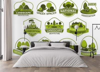 Landscape, park and garden design vector icons Wall mural