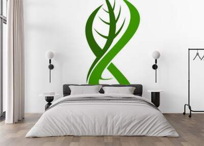 Leaf DNA, plant icon. Plant genome research DNA helix symbol, microbiology lab, gene cell or molecule, biochemistry laboratory leaf spiral vector sign. Biotechnology science graphic emblem or icon Wall mural