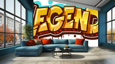 Legend graffiti street art, urban style. Isolated vector word in vibrant yellow and blue colors. Lettering showcasing artistic prowess, and teenage culture intertwined in a single striking artwork Wall mural