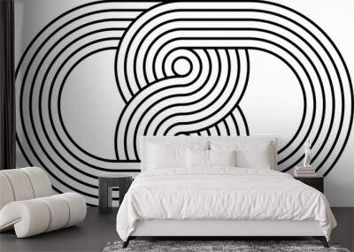 Linked stripy zen shapes, round geometry Wall mural