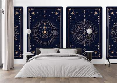 Magic tarot cards, mystic esoteric occult frames showcase intricate patterns and occult symbols like stars, sun, crescent moon, eye. Vector spiritual supernatural cards for astrology and mysticism Wall mural