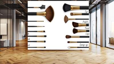 makeup cosmetic luxury brushes, isolated realistic vector mockups set. face beauty brushes, eyebrow  Wall mural