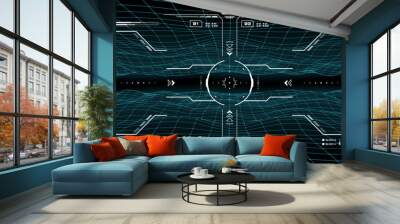 Military HUD interface, target aim controls screen, vector futuristic dashboard with radars. Military game or HUD technology virtual panel display of submarine or aircraft target aim with gun sight Wall mural