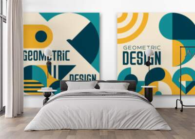 Modern abstract posters with Bauhaus geometric pattern, vector templates for book or magazine covers. Modern or retro Bauhaus pattern backgrounds with simple shapes and colors in mosaic pattern Wall mural