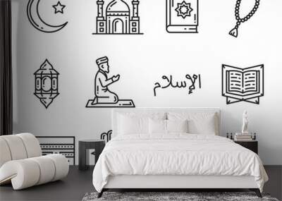 Muslim religion holy culture outline icons Wall mural