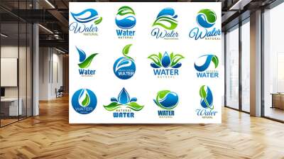 Natural and mineral water, vector icons Wall mural