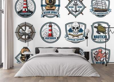 Nautical heraldry, vector marine isolated icons Wall mural