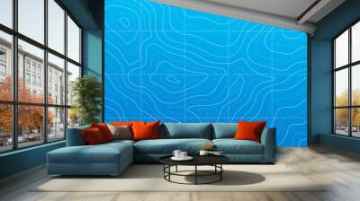 Ocean or sea line contour on topographic map or terrain topography, vector pattern background. Marine geography and navigation topographic map with water depth landscape relief for ocean cartography Wall mural