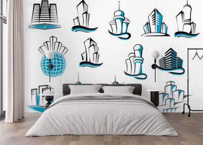 Office, telecommunication and residential builidings symbols Wall mural