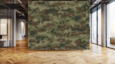 Pixel military camouflage seamless pattern. Vector background with abstract green and brown pixelated spots. Army soldier camo print texture, khaki colored wallpaper, textile or wrapping paper tile Wall mural