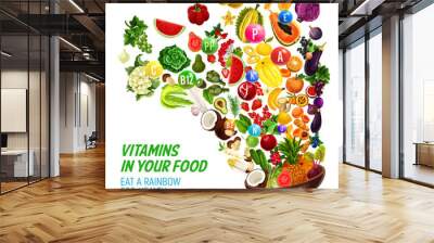 Rainbow color diet vitamin in healthy organic food Wall mural