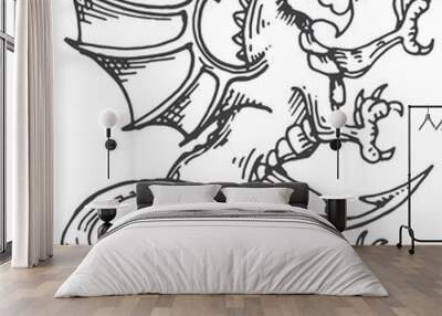 Rampart dragon medieval heraldic monster sketch Wall mural