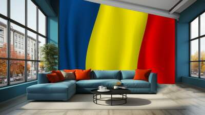 Realistic wavy Romanian flag, Romania symbol Wall mural