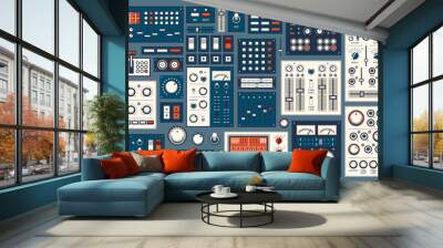 retro dashboard. control panel dial, switch, knob buttons. spaceship console, electronic ui and airp Wall mural