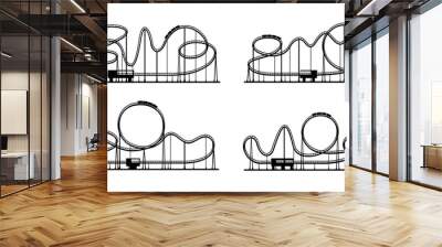 Roller coaster loop. Rollercoaster silhouette in amusement park. Funfair entertainment, festival or fairground attraction summer, vacation leisure in amusement park vector concept Wall mural