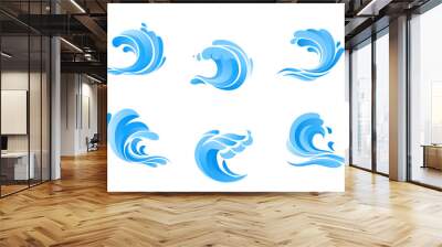 Set of blue sea waves Wall mural