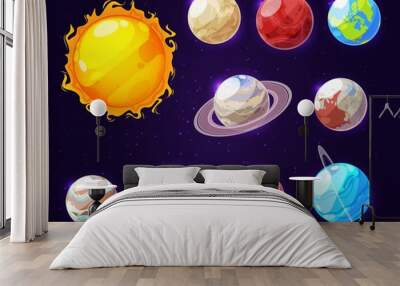 Solar system sun and planets, vector Wall mural