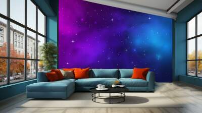 Space galaxy nebula, stardust and starry universe sky, vector background. Space sky with stars shine in cosmic clouds, blue and purple starry light glow or stardust flares in galaxy nebula Wall mural