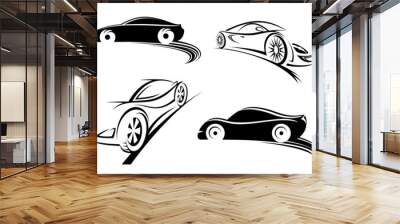 Sports racing car black silhouettes Wall mural