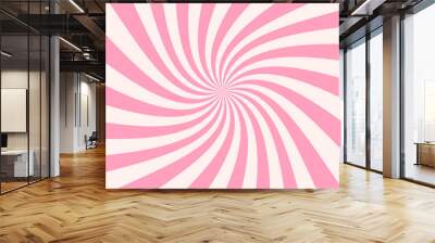 Strawberry ice cream pink swirl pattern, milk twist candy backdrop. Vector delightful ornament, resembling lollipop and caramel sweet confections with a whimsical spiral design. Whirlpool wallpaper Wall mural