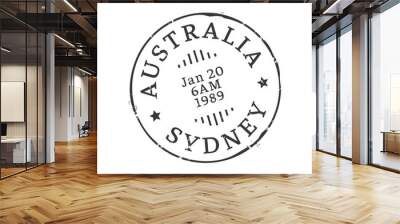 Sydney postage and postal stamp. Post departure country or region imprint, postal envelope Australia city aged vector seal, letter or parcel Oceania town, Sydney vintage postmark Wall mural