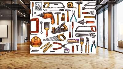 Tool for construction and repair work sketch Wall mural