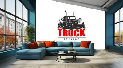 Truck service icon, delivery transport car for transportation and logistics industry, vector symbol. Truck service of vehicle cargo shipping or business trailer freight, lorry and auto van logistics Wall mural