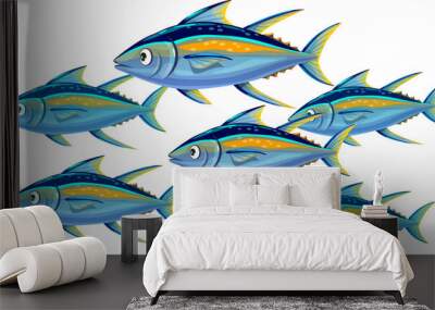 Underwater game cartoon fish or sea water animals Wall mural