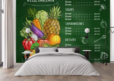 Vegetarian food restaurant menu on chalkboard Wall mural