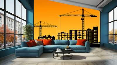 working cranes on construction site Wall mural