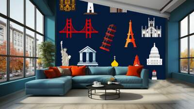 world travel landmarks flat icons Wall mural