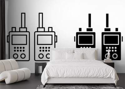 Two-way radio line icon set in black for UI designs. Wall mural