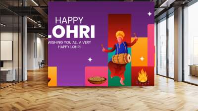 Lohri Illustration of Men Dancing, with Abstract Background and Baishakhi Elements Wall mural