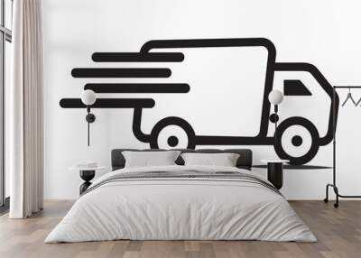 Fast delivery truck icon, silhouette, vector. Transport Truck with a box. Fast shipping delivery truck, delivery van icon. Fast delivery truck icon, symbol design for app, logo, website.  Wall mural