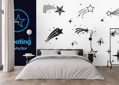 Shooting stars icon vector set. Abstract silhouette of shooting star.  Meteorite and comet symbols. Flying comet with tail, falling meteor, abstract galaxy element. Cosmic shine. star vector design. Wall mural