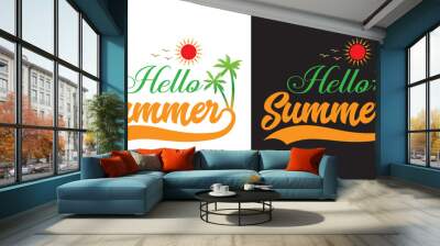 Summer t shirt design. Hello summer t shirt, Sunset, sunrise t shirt. Landscape, Typography, svg, California t shirt, Beach, summer logo design. Vector illustration.  Wall mural