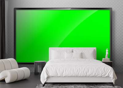 Realistic modern TV screen mockup. Lcd panel with green screen isolated on transparent background. Led monitor display. Blank television template. Vector realistic illustration Wall mural